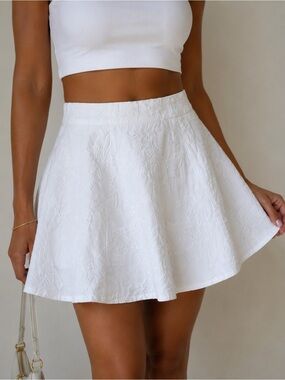 White Embroidered A-Line Mini Skirt - Women's